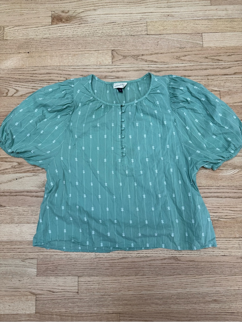 Puff Sleeve Embroidered Top Button-Front Women's